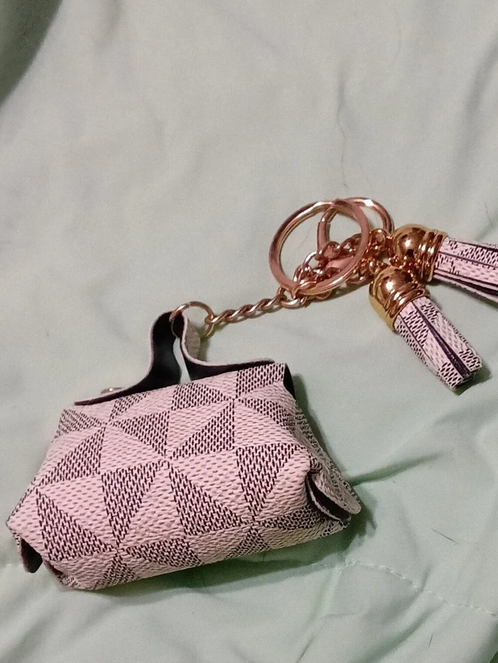 Geometric Pattern Gray & Cream Mini Bag Charm Keychain
